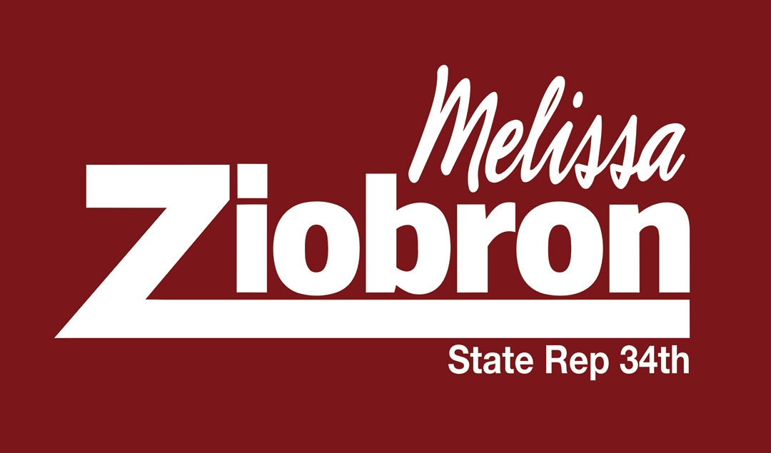 Melissa Ziobron State Rep 34th logo in white on burgundy